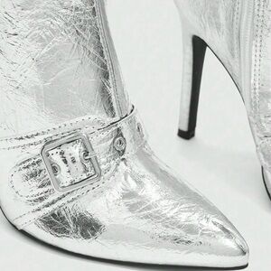 Silver High Heel Ankle Boots